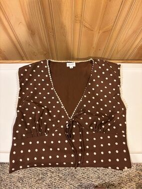 Le Lis Brown Polka Dot Lace-Trim Blouse